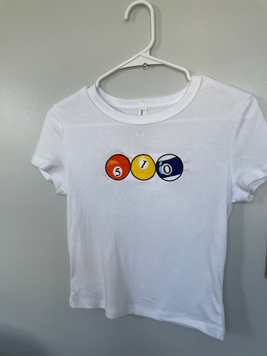510 Pool Balls | White Baby Tee (Women's Fitted Crop)