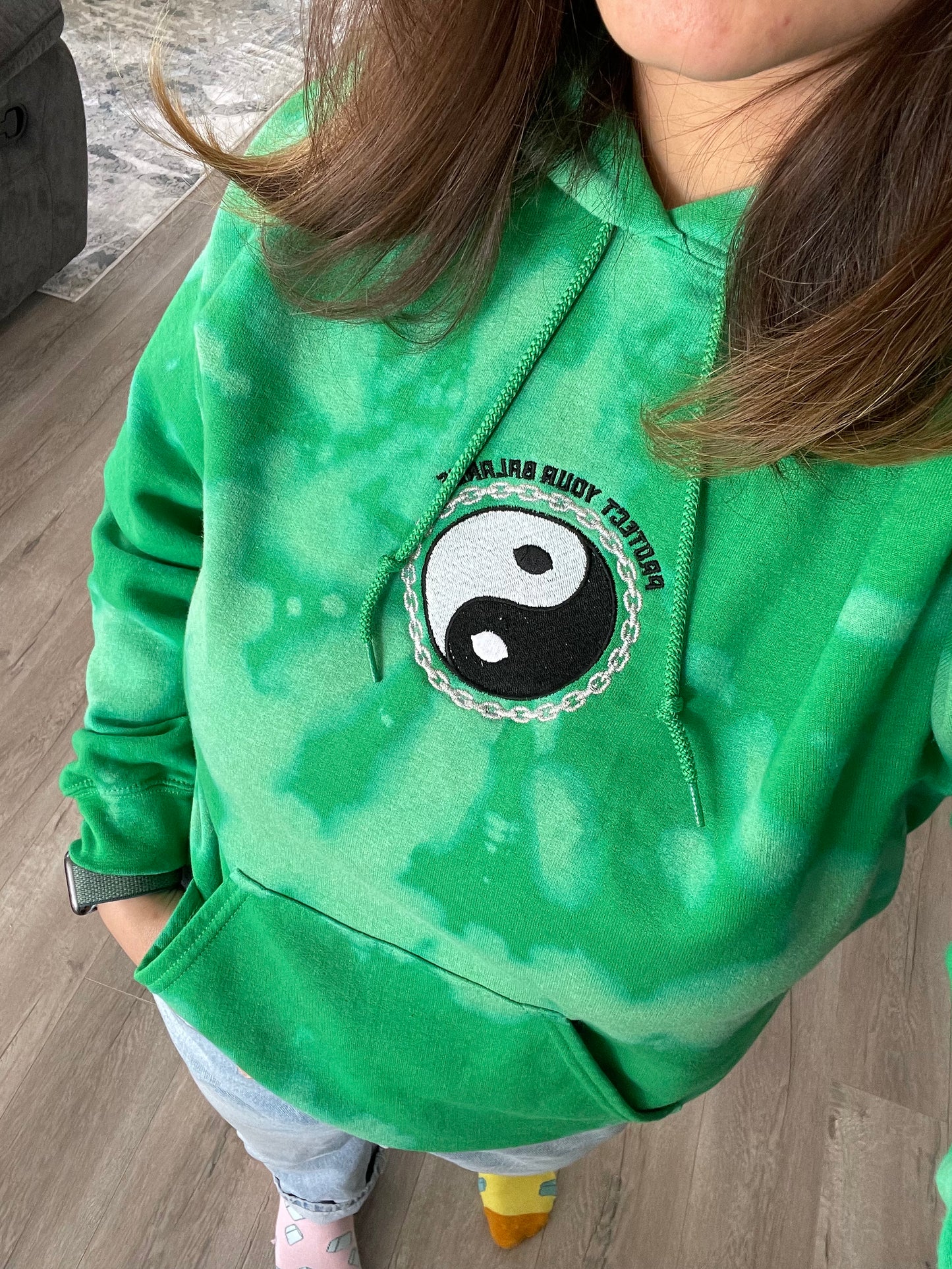 Protect Your Balance | Green Bleach Dye Hoody