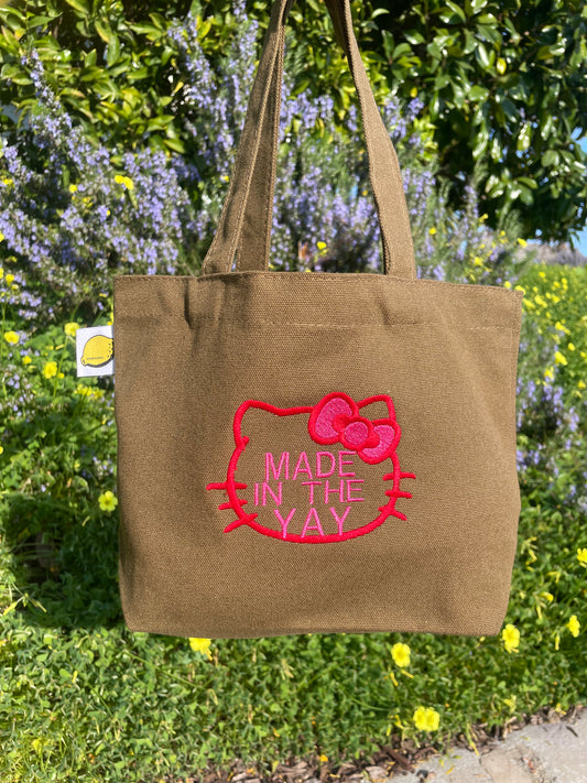 HK Made In The Yay | Mini Brown Tote (Red/Pink)