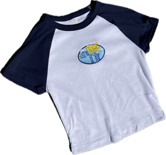 For The Love Of Oakland | Navy Raglan Baby Tee (Women's Fitted Crop)
